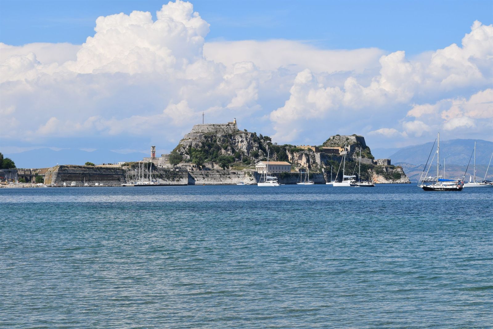 Old fortress on Corfu above a calm harbor
